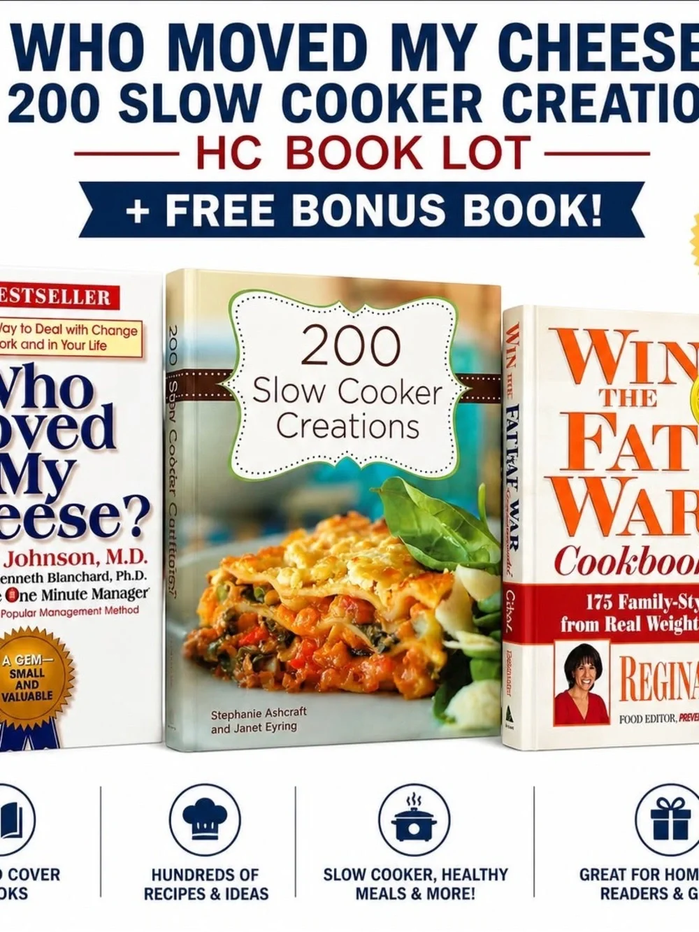 Who Moved My Cheese? & 200 Slow Cooker HC Lot + FREE Bonus Cookbook
